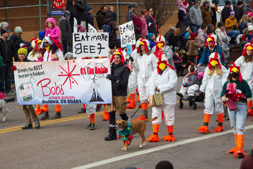 Bob's Atomic Burgers had some supporters in the parade of the poultry persuasion.